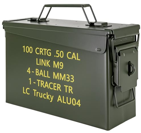 Trucky Caja de municiones Ammo Box 28x10x18 cm Caja metálica Caja de almacenamiento con tapa Ejército Metal Verde