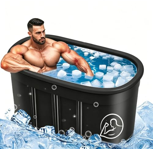 ASDSED Eisbad XXL, Faltbare Badewanne Erwachsene(120cm Ø), Eistonne Eisbaden Outdoor mit Staubschutzabdeckung, Faltbare Badewanne Erwachsene, Eisbaden Tonne für Recovery und Kaltwassertherapie, Blau