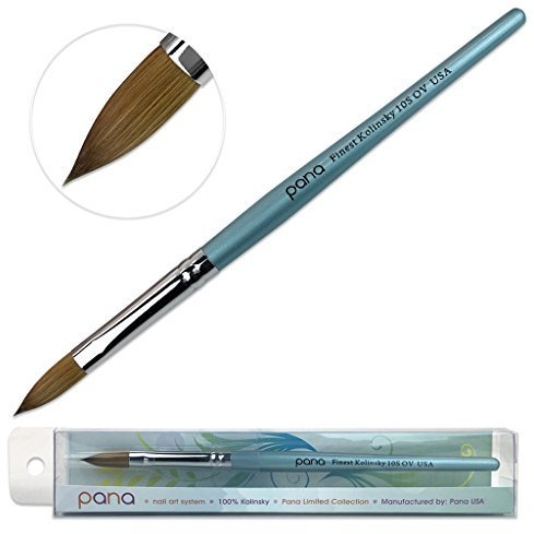 Pana USA Acrylic Nail Brush100% Pure Kolinsky Hair New Teal Wood Handle with Silver Ferrule Oval Crimped Shaped Style (Size # 10)