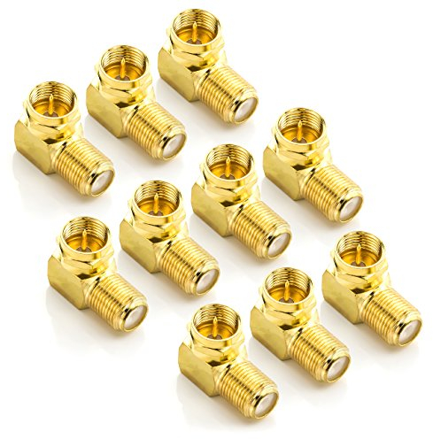 deleyCON Set 10 Adattatori Angolari SAT 90° per Cavo Coassiale - Spina Angolare f - Adattatore f - Connettore f - 7 mm - Giunto SAT - Placcato Oro