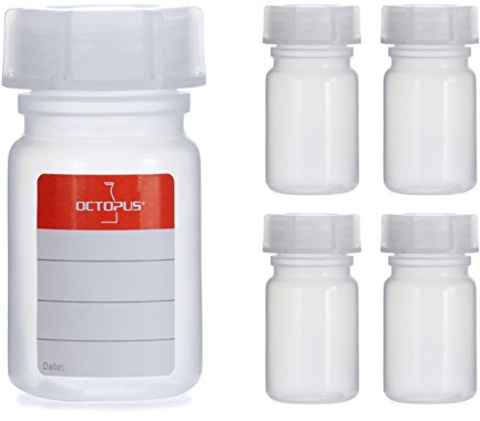 Octopus 5x 50 ml LDPE Wide-Mouth Bottles with Screw Caps - Empty Chemical & Laboratory Storage Containers for Kitchen or Hobby