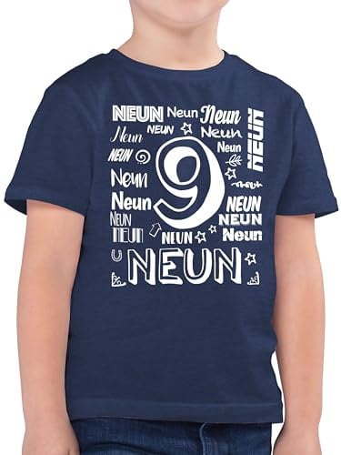Kinder T-Shirt Jungen - 9. Geburtstag - Neunter Zahlen - 140 (9/11 Jahre) - Dunkelblau Meliert - geburtstagsshirt 9 Tshirt Jahre Junge neun Shirt personalisiert 9.Geburtstag t-Shirts Birthday Sieben