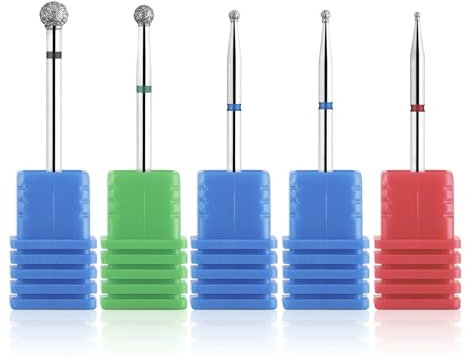 BNG E File Nail Drill Bit For Cuticle Remove 5Pcs Electric Nail File Ball Bits Set, 3/32 Diamond Nail Drill Professional Acrylic Natural Nails Cuticle Cleaner Burr Tool Manicure Pedicure Home Salon