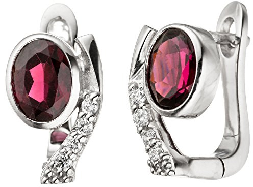 Jobo Damen-Creolen aus 925 Sterling Silber mit Granat Oval und 8 Zirkonia
