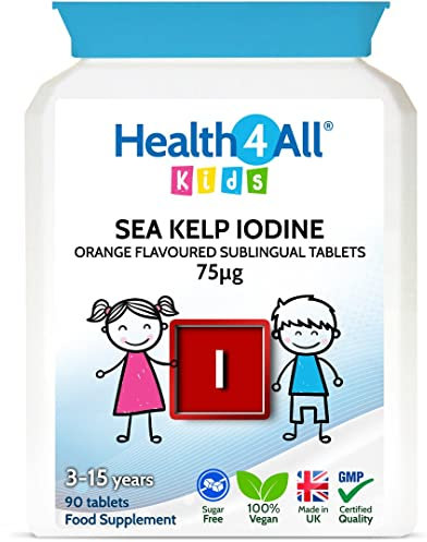 Health4All Kids Sea Kelp Iodine 75mcg 90 Chewable Tablets 3 Months Supply, Natural Vegan Iodine Supplement for Children 3+, Supports Learning & Growth, Sugar-Free Orange Flavour | Made in UK