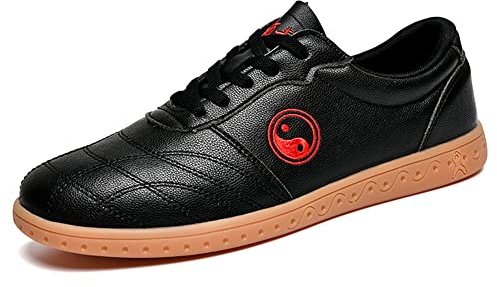 Classic Pink Unisex Tai Chi Wu SHU Kung Fu Schuhe Atmungsaktiv rutschfest Sport Fitnessstudio Sneaker zum Täglich Ausbildung Morgen Übungen Leder schwarz 39 EU