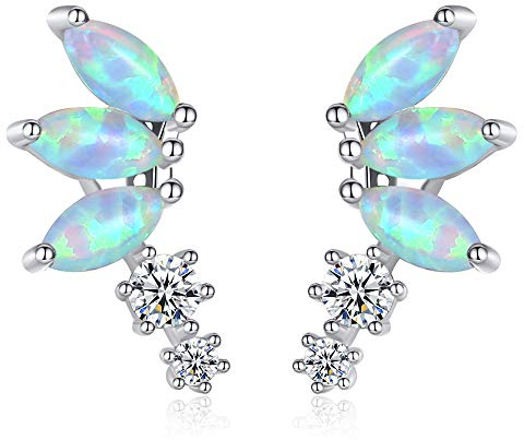 VIKI LYNN Opal Ohrringe Blütenblatt Damen Ohrhänger 925 Sterling Silber und Zircons Ohrstecker Geburtstag Weihnachten Valentinstag Geschenke für Frauen
