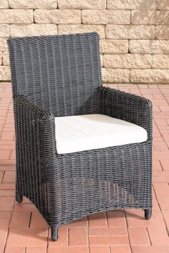 CLP Polyrattan Gartenstuhl Fontana 5mm I robuster Rundrattan Gartenstuhl mit Untergestell aus Aluminium Farbe schwarz Polsterfarbe Cremeweiß