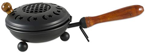 NKLaus incensario de Metal Negro Ø 12cm con Tapa de Madera Quemador de Incienso 2212