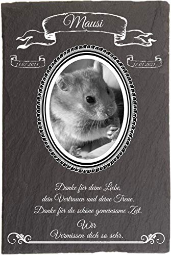 Pokal Center Westerheider Tiergrabsteine Hamster mit Foto, Gedenksteine für Hamster und Haustiere mit personalisierter Gravur, Gedenksteine aus Naturschiefer 20x30 cm