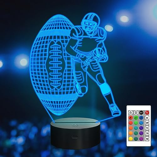 Fußballspieler 3D Nachtlicht, Rugby Illusion LED Lampe mit Fernbedienung und Touch Steuerung 16 Farbwechsel dimmbar tolle Nachttischdekoration, Geburtstagsgeschenk für Outsport Liebhaber Kinder Jungen