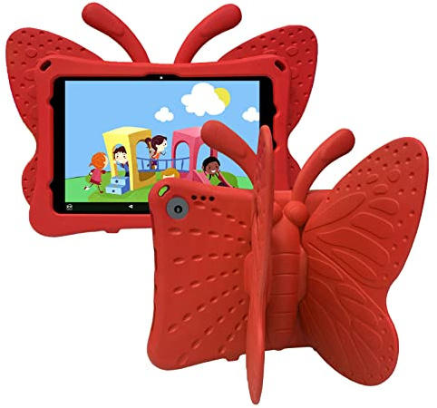 BAUBEY Case for All-New Fire HD 10 & Fire HD 10 Plus Tablet (10.1, 11th Generation), Cute Butterfly Case with Stand for Kids Light Weight EVA Rugged Shockproof Heavy Duty Kids Cover (Red)