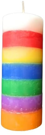 Valmoni Sport Kerze mit 7 Farben , handgefertigt, rund, Regenbogen, sieben Farben, Schlüssel, Chakren