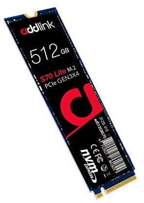 addlink S70 Lite 512GB M.2 PCIe Gen3 Ultra Durability NVMe Internal Gaming SSD, Up to 3000 MB/s - SLC Cache 3D NAND Low-Power Consumption Internal SSD (aUK512GBS70LTM2P)