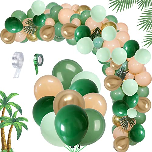 100 Pcs Luftballons Grün,Salbeigrüne Luftballons ,Ballons Grün Gold、Beige Ballons,Babyparty Dekoration,Dekoration Thema Dschungel,Safari Geburtstagsdeko,party deko bunt,Geburtstagsdeko
