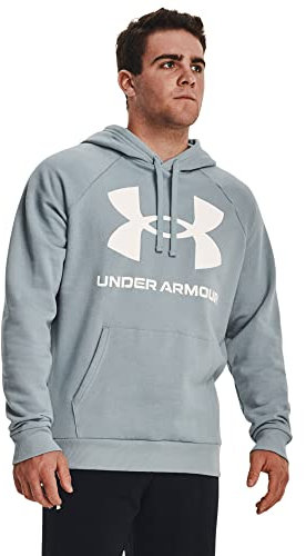 Under Armour Mens Fleece Tops Men's Ua Rival Fleece Big Logo Hoodie, Harbor Blue, 1357093-465, LG