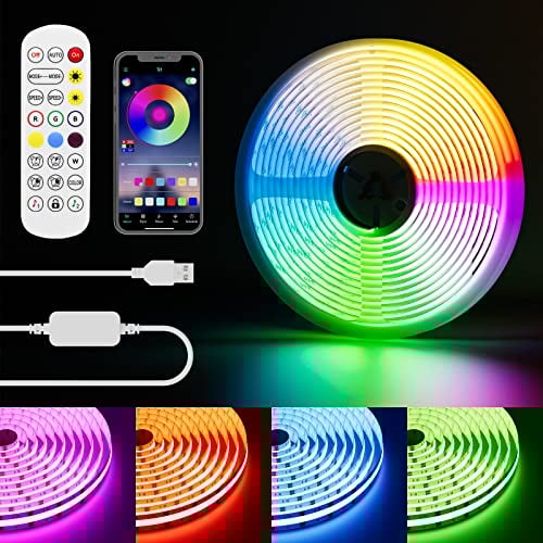 PAUTIX RGB USB COB LED Streifen 5V mit Bluetooth Smart APP Controller, Farbwechselnde Licht streifen mit 816LEDs/M Multicolor flexible Bandlichter für TV,Schlafzimmer,Party DIY Dekoration