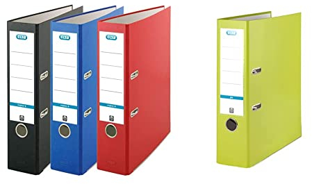 Elba Ordner A4, smart Original, 8 cm breit, 3 Farben, rot/blau/schwarz, 3 Stück & Ordner smart Pro 8 cm breit DIN A4 hellgrün