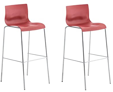 TPFLiving Barhocker Hope 2er Set mit angenehmer Rückenlehne und Fußstütze - Tresenhocker 4-Fuß Gestell Metall Chrom - Sitzfläche: Kunststoff Rot