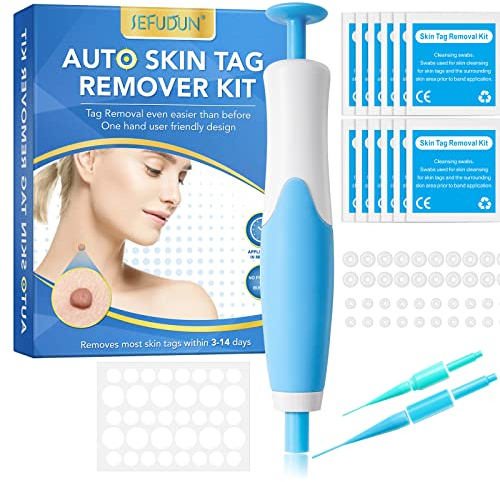 Skin Tag Entferner, Auto Skin Tag-remover Kit, 2-in-1Stielwarzen Entfernen schnell Kit, Sicher und Schmerzfrei, 2-8 mm Bänder mit 40 Tag Bands & 36 Skin Tag Removal Patches