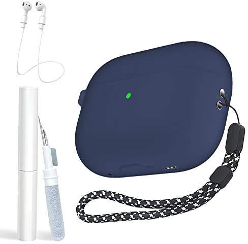 Yamlten AirPods Pro 2.Generation(2022) hülle,Airpods pro 2 case Sturzsicher Schutzhülle,Front-LED sichtbar,Airpods pro 2 Halteband und Reinigungsstift Multifunktions Set-Blau