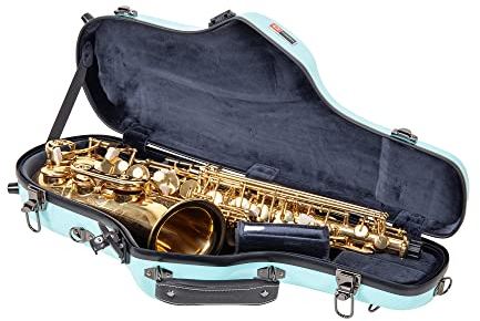 Crossrock Fiberglas Alt-Saxophonkoffer – Inklusive Zubehörtasche, abnehmbaren Schultergurten, TSA-Schloss – Hellblau (CRF1020ASLB)
