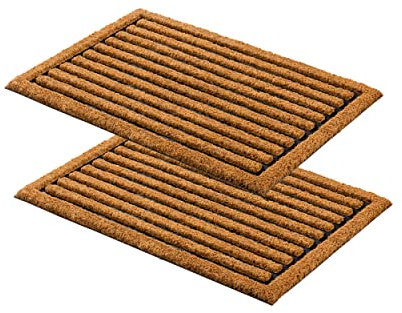 Carpido Fußmatte Kokos Streifen Design – Sauberlauf 40x60 cm 2er Set – Türmatte innen – antibakterielle Eingangsmatte – Kokosmatte mit Gummi – handgefertigt