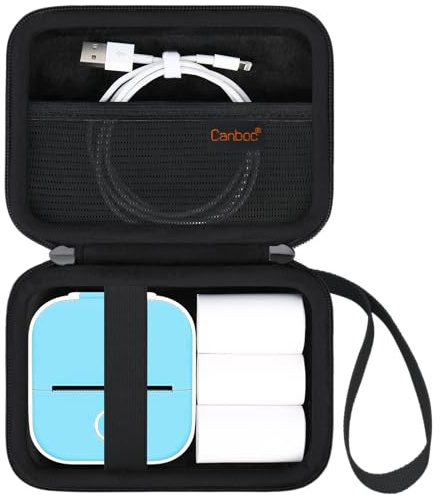 Canboc Tragetasche Kompatibel mit Memoking T02/ Phomemo T02 M02 Mini Drucker Aufkleber Drucker, Tasche Thermo Bluetooth Aufkleber Maker Box für Thermopapier, USB Kabel, Schwarz (nur Fall)