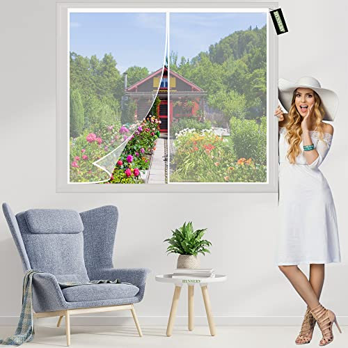 Zanzariera Porta Finestra A Rullo 150x150cm Bianco Misure Regolabile Zanzariera per Finestre Chiusura Automatica Facile da Montare Senza Forare per Porta Esterna/Corridoio