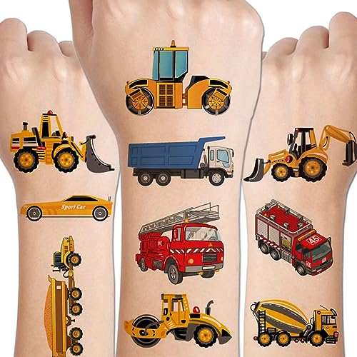 Tattoo Kinder, 14 Blätter Fahrzeug Temporäre Tattoos für Kinder Jungen, Gastgeschenk Kindergeburtstag, Auto Bagger Tattoo Jungn