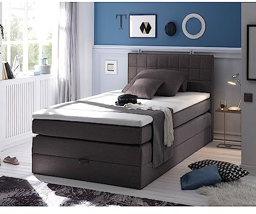 Lomadox Boxspringbett 120x200cm mit Bettkasten | Jugendbett in Anthrazit