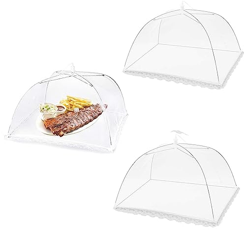 zukent 14inch - Mesh Food Cover Tent Umbrella, Food Covers Mesh Pop-Up Nets for Outdoors, Screen Tents, Parties Picnics, BBQs, Reusable and Collapsible, 3Pack