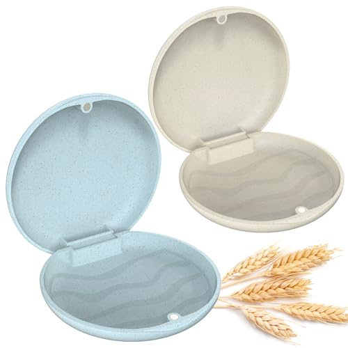 RALEGY 2PCS Retainer Case, Mouthguard Case, Retainer Case Slim, Partial Denture Case, Wheat Straw Box, Blue+Yellow