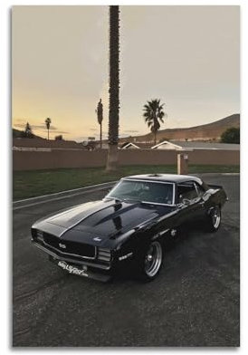 KTIN Klassisches Muscle-Auto-Poster 1969 Chevrolet Camaro SS Performance Auto Poster dekorative Malerei Leinwand Wandposter und Kunstdruck, modernes Familienschlafzimmer-Dekor-Poster, 50 x 75 cm