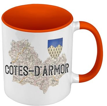 Tasse in Premium-Qualität, Orange – Cotes d'Armor 22 Département Carte Ancienne Bretagne – Tasse mit Henkel und farbigem Innenfutter