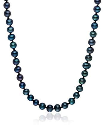 Lulu & Jane Damen Kette aus Messing mit potato Süßwasser-Zuchtperle ca. 6-6,5 mm Perlenhalskette blau