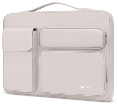MOSISO 360 Protective Laptop Case 15 inch, Laptop Sleeve Compatible with MacBook Air 15 M4 A3241 M3 A3114 M2 A2941 2025-2023, Dell XPS 15, Side Open Bag with 2 Raised&1 Flapover Pockets, Stone Gray