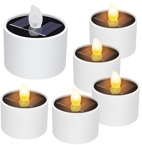 YANGUN 6 Stück Flammenlose Kerzenlicht Solar, Solar Teelicht Wasserdicht, Solarkerze Kerzenlampe, Solare wasserdichte flammenlose Teelicht, Solar-Teelichter für Party Laterne Garten Outdoor Camping