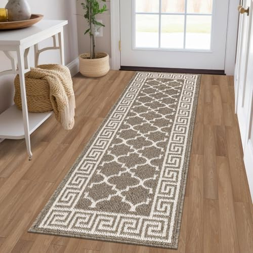 Pauwer Door Mat Indoor Entrance 20x59 Absorbent Dirt Trapper Welcome Mats for Front Door Washable Entryway Rugs Ultra Thin Doormat Non Slip Runner Rugs for Hallway Kitchen Laundry Room, Brown