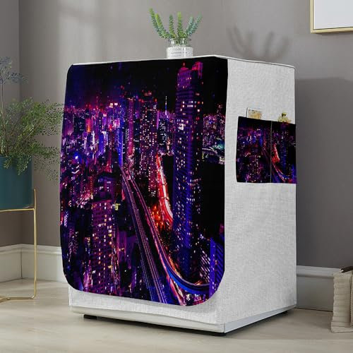 Highdi Housse de Protection pour Machine à Laver, Chargement Frontal Housse La Poussière avec Ouverture Frontale pour Linge Domestique (Nuit,Capacité S 6~7.5KG)