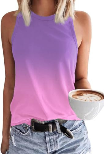 Tanmolo Damen Tank Top Ärmellos Oberteile Sommer Tanktops Blusentop Strand Sexy Vest Top Bluse Farbverlauf-Lila, M