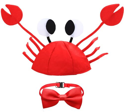 AUNGCSHE Krabbe Kostüm Lustige Hüte, Krabbe Mütze mit Rot Fliege, Halloween Weihnachten Ostern Party Dekoration Kostüm Zubehör für Festival Cosplay Jungen Mädchen Erwachsene Kind