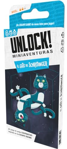 Space Cowboys Unlock! Miniabenteuer Schrödinger Katze | Escape Room Kartenspiel | ab 10 Jahren | 1 bis 6 Spieler | 30-45 Minuten pro Spiel | Spanisch
