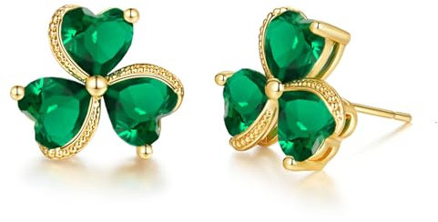 VONSSY collier et boucles d'oreilles trèfle émeraude irlandais | or blanc plaqué | bijoux significatifs pour femme, mère ou petite amie