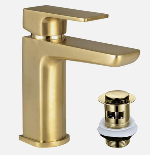 Housler® Brushed Brass (Mat Gold) Basin Mono Mixer Tap + Slotted Matching Waste