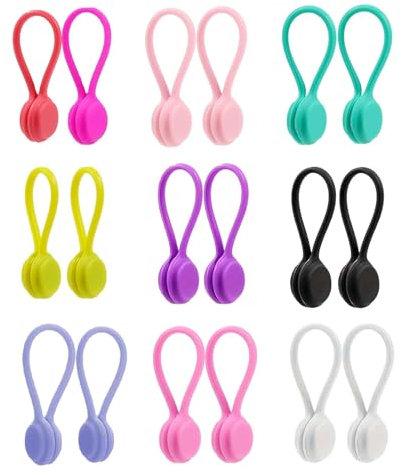 18 Pcs Magnetic Cable Ties, Cable Ties, Reusable Cable Ties Soft Cable Tidy Clips for Managing and Bundling Wires, Earphone Cables Chargers Office School Home