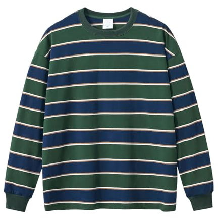 HVDBEYASA Women's Classic-Fit Long-Sleeve Crewneck T-Shirt Dressy Casual Loose Fit Shirts Cotton Top Round Neck(Green blue,XL)