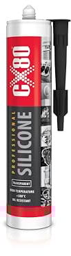 CX80 | silicone trasparente ad alta temperatura | sigillante elastico permanente per temperature da -65 °C a +380 ° | per edilizia, auto e industrial| resistente a oli, benzina e grassi, cartuccia da