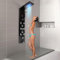 Duschpaneel mit Thermostat, LED Duschpaneele Schwarz Wandmontage Edelstahl Duschsäule Komplettset, inkl. Wasserfall, Regendusche, Massagedüsen, Handbrause und Wanneneinlauf