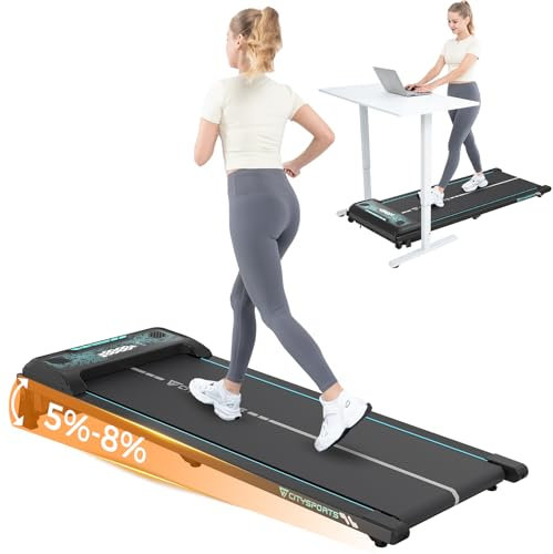 CITYSPORTS Tapis de Course Inclinable, Walking Pad avec Moteur de 440W, Inclinaison de 5%-8%, Tapis de Marche Bureau (Noir Vert)